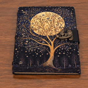 <b>A5</b> Tree Moon Handmade Paper Journal | Eco Friendly Hardcover Lock Diary <b>Notebook</b> with Artistic Nature Design Gift Set Writing - Product Image 1