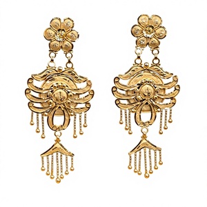 22K Solid <b>Gold</b> Floral Jhumka <b>Earrings</b> Traditional Indian Handmade <b>Dangle</b> <b>Earrings</b> for Women Fine Yellow <b>Gold</b> Bridal Jewelry - Product Image 2