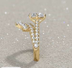 Anillo de compromiso de diamante de laboratorio Stonewels con diamante central tallado, doble fila de pavé y tiara, banda de boda de oro de 14K para lujo certificado - Product Image 2