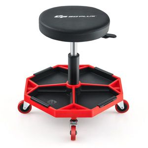 <b>Adjustable</b> <b>Height</b> Rolling <b>Stool</b> Red Heavy Duty with Tool Tray Storage 330 LBS Capacity Salon Trolley - Product Image 2