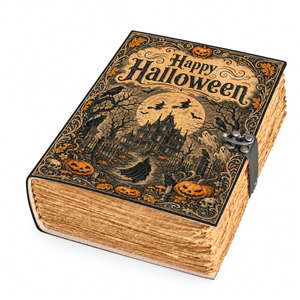 Journal décoratif en cuir vintage pour Halloween, avec motif château citrouille, style moderne, fournitures d'impression numérique nouvelle ère - Product Image 1