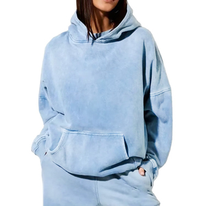 New Winter Hooded Solid Breathable Customizable Unisex Acid Wash Streetwear Tracksuit Lightweight 100% Cotton Long Sleeves - Product Image 5