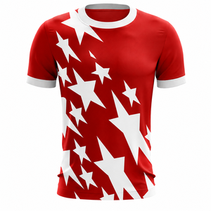 Camiseta de Manga Corta Azul para Hombre, Cuello Redondo, Estilo Casual, Estampado de Estrellas Blancas, Patrón Geométrico, Tejido de Punto Jersey, Transpirable, Corte Regular - Product Image 5