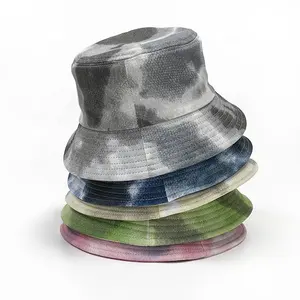 60cm 면 사용자 정의 하이 퀄리티 무지개 반전 빈 자수 넥타이 및 염색 인쇄 색상 여름 어부 버킷 모자
