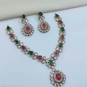 <b>Gold</b> Plated American Diamond Necklace <b>Set</b> for Women-Fine Bridal Jewelry with <b>Earrings</b> - Product Image 3
