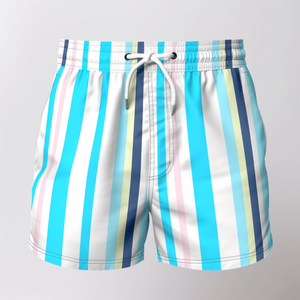 Shorts de Baño a Rayas para Hombre, Naranja y Blanco, de Secado Rápido, con Cordón Ajustable, Casuales, de Cintura Media, Cortos, de Poliéster Tejido - Product Image 5