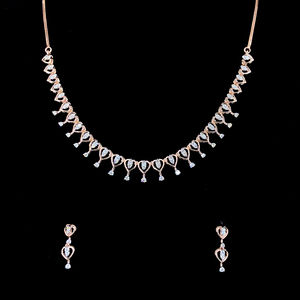 Elegante conjunto de joyería fina para mujer con collar de diamantes naturales de 14 quilates y aretes, color GH, corte brillante redondo, 1.65 ct, claridad VS SI. - Product Image 1