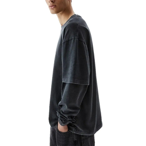 Custom Men <b>Two</b> Color Sleeve T <b>Shirt</b> Cotton Oversized Tee <b>Double</b> Sleeve Streetwear Casual Fashion Short Sleeve - Product Image 4