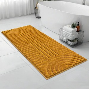 Modern Geometric Chenille <b>Bath</b> <b>Mat</b> Rectangle Thick Tufted Non-Slip Rubber Backing Home Use <b>Mustard</b> Yellow - Product Image 3