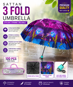 Parapluie pliant à ouverture automatique, imprimé floral, rétractable manuellement, avec cadre métallique, portable, protection contre la pluie - Product Image 4