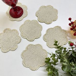 Flower Shaped Handmade Glass Seed Beaded <b>Drink</b> <b>Coaster</b> Set Contemporary Table Protection Mats <b>For</b> Homes Restaurants And Hotels - Product Image 1