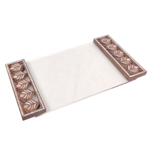 Bandeja rectangular de madera con incrustaciones de madreperla para servir con base acrílica, bandeja artesanal de lujo para cenar, regalar, decoración del hogar - Product Image 5