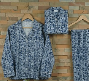 Traditional Indigo Cotton <b>Womens</b> Relax Night Clothing Handcrafted Textile Export Manufacturing India - Product Image 6