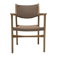 Chaises d'extérieur empilables en teck, chaise à accoudoirs en corde, style mid-century, chaise de salle à manger en bois, mobilier de jardin et de terrasse