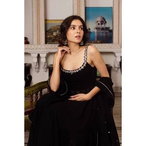Sleveless Anarkali Gown for Party Wear Handcrafted with Real Mirror Polyester Size XL - Product Image 6