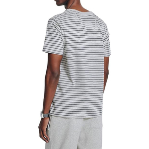 Striped Mens Tee Grey Black Horizontal Pattern Crew Neck Short Sleeve Cotton Casual Wholesale Top - Product Image 2