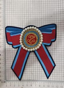 Custom Embroidered Velvet Fabric Fashion Emblems Beads Rhinestones Sequins <b>Bow</b> Tie Shape Luxury Style Safety Pin Gloves Bags - Product Image 3