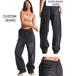 Pantalones vaqueros de marca personalizados de cintura alta rectos y anchos Mega Baggy Jeans relajados y lavados para mujer proveedor de pantalones en Bangladesh - Product Image 5