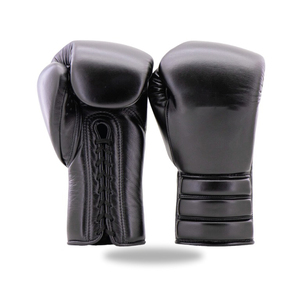 Gants de boxe en cuir rouge et noir avec lacets dorés pour adultes, entraînement et sparring, fermeture à lacets au poignet, design respirant - Product Image 5
