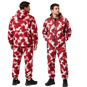 Ensemble de survêtement unisexe personnalisé en nylon camouflage rouge avec broderie de logo, coupe-vent, pantalon et veste, OEM, marque privée, sweats à capuche en gros - Product Image 1