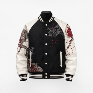 Chaqueta Universitaria Japonesa Personalizada, Cuerpo de Lana, Mangas de Cuero, Chaqueta de Béisbol Letterman, Fabricante de Marca Privada OEM - Product Image 1