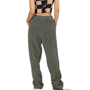 Women's High Waist Corduroy Harem Pants Solid Brown Loose Fit Drawstring Casual Full Length Autumn Wear - Product Image 4