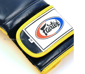 Top Quality Fairtex Boxing <b>Gloves</b> Navy Blue Yellow Cowhide Leather Adjustable Wrist Strap Adults Martial Arts - Product Image 4