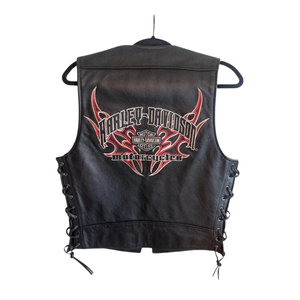 Gilet de motard matelassé respirant en cuir véritable noir pour homme, style hip-hop, avec fermeture boutonnée - Product Image 1
