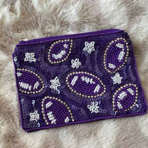Pochette à monnaie personnalisable faite à la main avec perles, pour le jour du match de football, pochette à monnaie tendance pour femmes, pochette à maquillage, design magnifique - Product Image 1