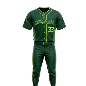 Conjunto de Uniforme de Béisbol Verde para Hombre con Ribete Amarillo Neón y Número 33, Material de Poliéster Transpirable para Adultos - Product Image 1
