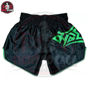 Pantalones Cortos de Boxeo Muay Thai Negros y Verdes Estampados, Elásticos, Transpirables, Ligeros, 100% Poliéster, para Entrenamiento de MMA - Product Image 2