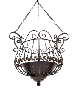 High quality metal hanging <b>basket</b> lawn art <b>for</b> outdoor window decor <b>plants</b> flowers pot garden home yard made India wholesale - Product Image 1