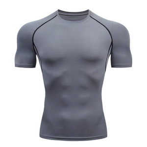 Camiseta Deportiva de Compresión de Manga Corta para Hombre, Negra, de Secado Rápido, Corte Ajustado, Cuello Redondo, Tejido de Poliéster - Product Image 3
