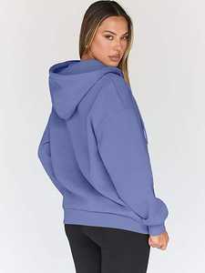 <b>Womens</b> Winter Oversized Lavender <b>Blue</b> Zip-Up Front Logo <b>Hoodie</b> Long Sleeve Casual Streetwear Loose Fit Sweatshirt Daily Wear - Product Image 6