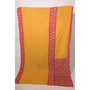 Couverture de lit réversible en coton imprimé Kantha indien vintage bohème, faite à la main - Product Image 2