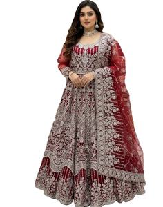 Vestido de novia con bordado dabka hecho a mano, viscosa de primera calidad, secado rápido, absorción de humedad, sin arrugas, protección solar para fiestas. - Product Image 1