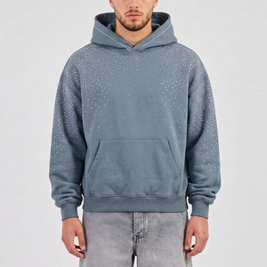 Sudadera con capucha de algodón para hombre, estilo vintage, con pedrería, de peso pesado, al por mayor - Product Image 1