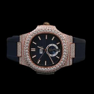 Montre-bracelet élégante et unisexe, cadran carré en caoutchouc noir personnalisé avec diamant moissanite rond, nouvelle collection - Product Image 1