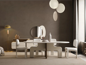 Modern Luxury Solid Teak Wood Dining Room Set Cream Oval <b>Table</b> 4 Chairs Minimalist Kitchen Sideboard <b>Buffet</b> Cabinet Home - Product Image 2
