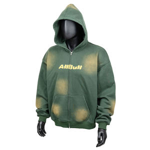 เสื้อฮู้ดซิปแบบโอเวอร์ไซส์ AllButt สำหรับทุกเพศ สีเขียวไล่เฉดลายหยดน้ำ ผ้าฟลีซ สวมใส่สบายๆ ในฤดูใบไม้ร่วง - Product Image 1