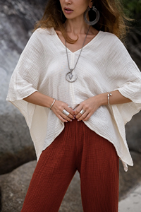 Blusa de Algodón con Estampado de Mariposas para Mujer, Sola Rust, Algodón Gauze Súper Suave, Estilo Boho, Verano, Talla Grande, Corte Holgado Informal, Precio de Mayoreo - Product Image 2