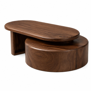 Modern Solid Suar Wood Contemporary Oval Nesting Coffee <b>Table</b> High Quality <b>Walnut</b> Finish Rotating Swivel Living Room Brand - Product Image 2