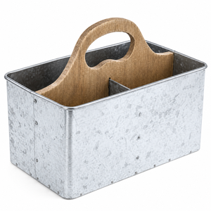 Galvanized Metal Cutlery Holder <b>Caddy</b> with Wooden Handle Farmhouse Utensil <b>Caddy</b> Wholesale Flatware Silverware Cutlery Storage - Product Image 1