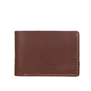 <b>Men</b> <b>Bifold</b> <b>Wallet</b> <b>Leather</b> Cash Billfold Chocolate Brown Contrast Stitching Custom Logo Pocket Snap Button Coin Purse Card Slots - Product Image 3