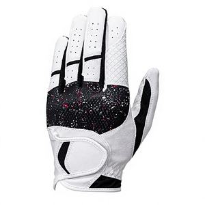 White Genuine Leather Golf <b>Glove</b> Right <b>Hand</b> Full Finger Breathable <b>Moisture</b> Wicking Pull on Adjustable Wrist Strap Men Sports - Product Image 1