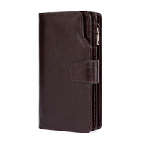 Dompet Panjang Kulit Asli Trendy Custom Unisex Desain Minimalis Lipat Warna Coklat untuk Penggunaan Sehari-hari