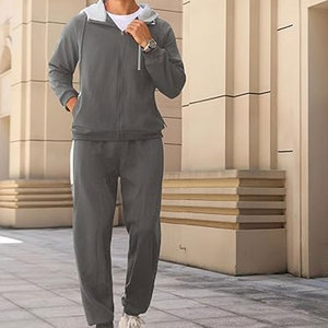 ชุดวอร์มผู้ชายแบบสองชิ้น มีกระเป๋าซิป ชุดฮู้ดซิปเต็มตัว ชุดวอร์มสำหรับวิ่งออกกำลังกาย ชุดลำลองสวมใส่สบาย - Product Image 5