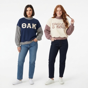เสื้อสเวตเชิ้ตคอเต่าผู้หญิงแบบคัลเลอร์บล็อก ปักลายตัวอักษรกรีก สไตล์ลำลองสำหรับฤดูใบไม้ร่วง ทรงปกติ ผ้าคอตตอนผสม ถักทอ - Product Image 4
