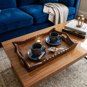 Bandeja de Servir de Madera Natural Pintada a Mano, Ecológica, Duradera, de Diseño Moderno, Organizador Decorativo para Mesa, para Servir Desayuno y Comida - Product Image 1