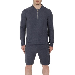 Conjunto de camiseta y pantalones cortos de verano para hombre, estilo urbano y deportivo, con media cremallera, de bambú grueso, para personalizar con logo. - Product Image 1